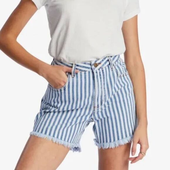 Billabong How Bout That Striped Denim Shorts Blue White Women’s 31 - Picture 1 of 5